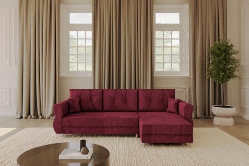 ALTDECOR Ecksofa mit Schlaffunktion und Bettkasten Corner Sofa Bett Eckcouch Couch L-Form Schlafcouch Ausziehbar Wohnlandschaft Schlafsofa Cauchsofa APOL-L 242x175x90 Bordeauxrot von ALTDECOR