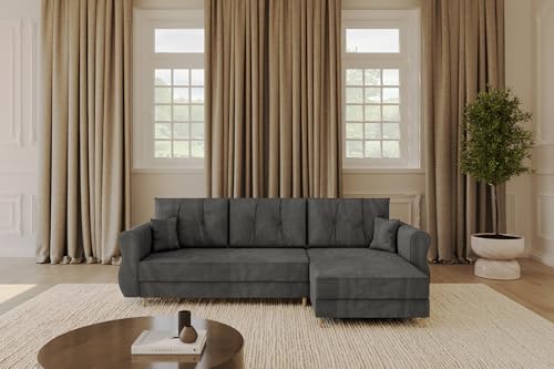 ALTDECOR Ecksofa mit Schlaffunktion und Bettkasten Corner Sofa Bett Eckcouch Couch L-Form Schlafcouch Ausziehbar Wohnlandschaft Schlafsofa Cauchsofa APOL-L 242x175x90 Dunkelgrau von ALTDECOR