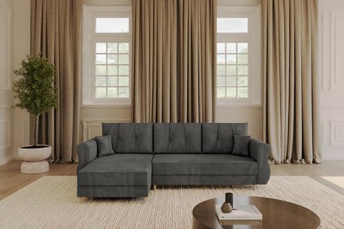 ALTDECOR Ecksofa mit Schlaffunktion und Bettkasten Corner Sofa Bett Eckcouch Couch L-Form Schlafcouch Ausziehbar Wohnlandschaft Schlafsofa Cauchsofa APOL-L 242x175x90 Dunkelgrau von ALTDECOR