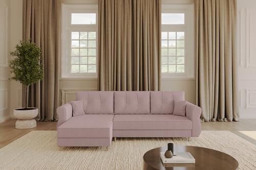 ALTDECOR Ecksofa mit Schlaffunktion und Bettkasten Corner Sofa Bett Eckcouch Couch L-Form Schlafcouch Ausziehbar Wohnlandschaft Schlafsofa Cauchsofa APOL-L 242x175x90 Rosa von ALTDECOR