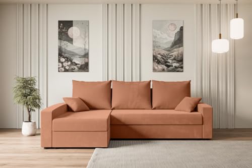 ALTDECOR Ecksofa mit Schlaffunktion und Bettkasten Corner Sofa Bett Eckcouch Couch L-Form Schlafcouch Ausziehbar Wohnlandschaft Schlafsofa Cauchsofa Alesia-L -231x140x90 cm Apricot von ALTDECOR