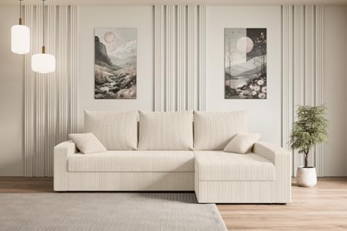 ALTDECOR Ecksofa mit Schlaffunktion und Bettkasten Corner Sofa Bett Eckcouch Couch L-Form Schlafcouch Ausziehbar Wohnlandschaft Schlafsofa Cauchsofa Alesia-L -231x140x90 cm Beige von ALTDECOR