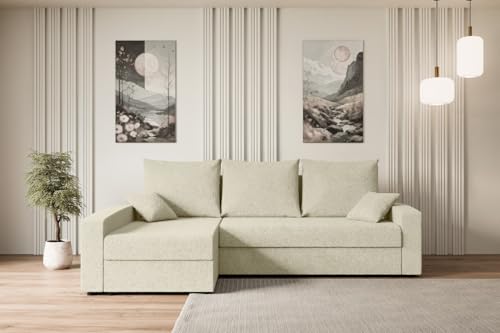 ALTDECOR Ecksofa mit Schlaffunktion und Bettkasten Corner Sofa Bett Eckcouch Couch L-Form Schlafcouch Ausziehbar Wohnlandschaft Schlafsofa Cauchsofa Alesia-L -231x140x90 cm Beige von ALTDECOR