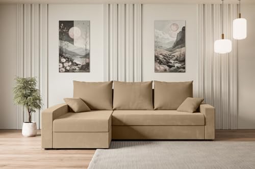 ALTDECOR Ecksofa mit Schlaffunktion und Bettkasten Corner Sofa Bett Eckcouch Couch L-Form Schlafcouch Ausziehbar Wohnlandschaft Schlafsofa Cauchsofa Alesia-L -231x140x90 cm Beige von ALTDECOR