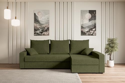ALTDECOR Ecksofa mit Schlaffunktion und Bettkasten Corner Sofa Bett Eckcouch Couch L-Form Schlafcouch Ausziehbar Wohnlandschaft Schlafsofa Cauchsofa Alesia-L -231x140x90 cm Grün von ALTDECOR