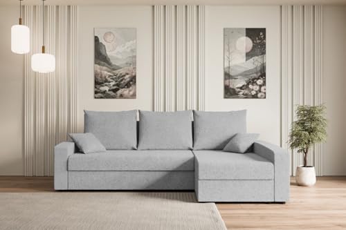 ALTDECOR Ecksofa mit Schlaffunktion und Bettkasten Corner Sofa Bett Eckcouch Couch L-Form Schlafcouch Ausziehbar Wohnlandschaft Schlafsofa Cauchsofa Alesia-L -231x140x90 cm Hellgrau von ALTDECOR