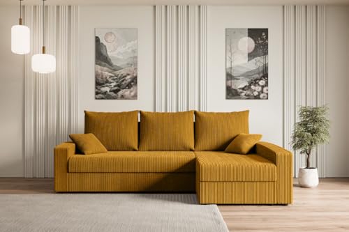 ALTDECOR Ecksofa mit Schlaffunktion und Bettkasten Corner Sofa Bett Eckcouch Couch L-Form Schlafcouch Ausziehbar Wohnlandschaft Schlafsofa Cauchsofa Alesia-L -231x140x90 cm Senfgelb von ALTDECOR