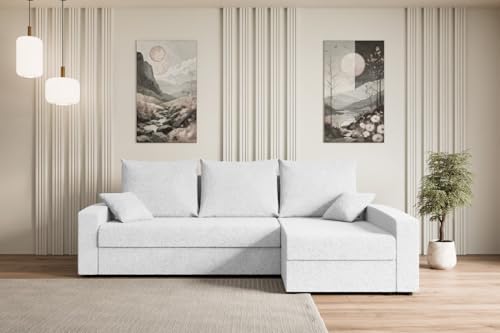 ALTDECOR Ecksofa mit Schlaffunktion und Bettkasten Corner Sofa Bett Eckcouch Couch L-Form Schlafcouch Ausziehbar Wohnlandschaft Schlafsofa Cauchsofa Alesia-L -231x140x90 cm Weiß von ALTDECOR