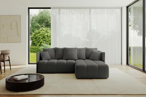 ALTDECOR Ecksofa mit Schlaffunktion und Bettkasten Corner Sofa Bett Eckcouch Couch L-Form Schlafcouch Ausziehbar Wohnlandschaft Schlafsofa Cauchsofa LONLI-L 242x175x88 Dunkelgrau von ALTDECOR