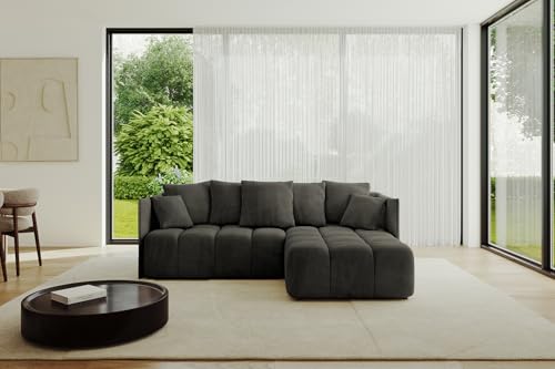 ALTDECOR Ecksofa mit Schlaffunktion und Bettkasten Corner Sofa Bett Eckcouch Couch L-Form Schlafcouch Ausziehbar Wohnlandschaft Schlafsofa Cauchsofa LONLI-L 242x175x88 Schwarz von ALTDECOR