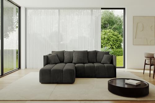 ALTDECOR Ecksofa mit Schlaffunktion und Bettkasten Corner Sofa Bett Eckcouch Couch L-Form Schlafcouch Ausziehbar Wohnlandschaft Schlafsofa Cauchsofa LONLI-L 242x175x88 Schwarz von ALTDECOR