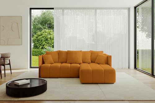 ALTDECOR Ecksofa mit Schlaffunktion und Bettkasten Corner Sofa Bett Eckcouch Couch L-Form Schlafcouch Ausziehbar Wohnlandschaft Schlafsofa Cauchsofa LONLI-L 242x175x88 Senfgelb von ALTDECOR