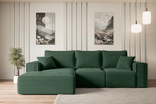 ALTDECOR Ecksofa mit Schlaffunktion und Bettkasten Corner Sofa Bett Eckcouch Couch L-Form Schlafcouch Ausziehbar Wohnlandschaft Schlafsofa Cauchsofa Serra-L-S - 266x165x73 cm Grün von ALTDECOR