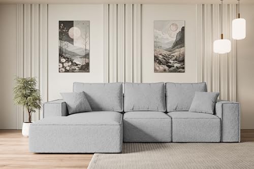 ALTDECOR Ecksofa mit Schlaffunktion und Bettkasten Corner Sofa Bett Eckcouch Couch L-Form Schlafcouch Ausziehbar Wohnlandschaft Schlafsofa Cauchsofa Serra-L-S - 266x165x73 cm Hellgrau von ALTDECOR