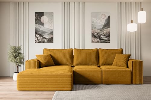 ALTDECOR Ecksofa mit Schlaffunktion und Bettkasten Corner Sofa Bett Eckcouch Couch L-Form Schlafcouch Ausziehbar Wohnlandschaft Schlafsofa Cauchsofa Serra-L-S - 266x165x73 cm Senfgelb von ALTDECOR
