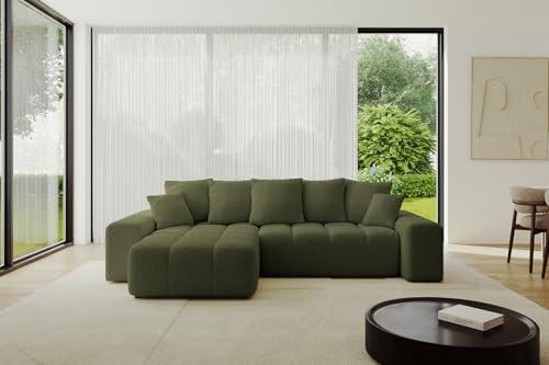 ALTDECOR Ecksofa mit Schlaffunktion und Bettkasten Corner Sofa Eckcouch Couch L-Form universal, Links/rechts angeordnet Schlafcouch Ausziehbar Wohnlandschaft ENIL-L 290x175x84 Grün von ALTDECOR