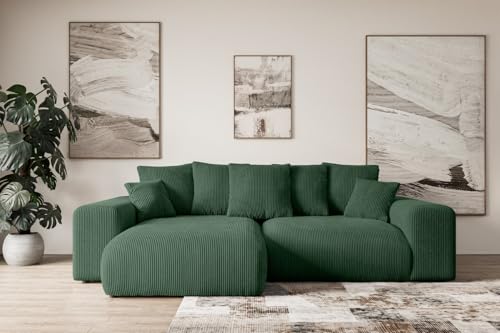 ALTDECOR Ecksofa mit Schlaffunktion und Bettkasten Corner Sofa Eckcouch Couch L-Form universal, Links/rechts angeordnet Schlafcouch Ausziehbar Wohnlandschaft Eskar-L -256x165x84cm Grün von ALTDECOR