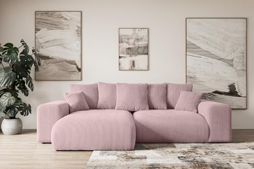 ALTDECOR Ecksofa mit Schlaffunktion und Bettkasten Corner Sofa Eckcouch Couch L-Form universal, Links/rechts angeordnet Schlafcouch Ausziehbar Wohnlandschaft Eskar-L -256x165x84cm Rosa von ALTDECOR
