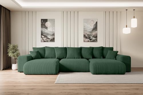 ALTDECOR Ecksofa mit Schlaffunktion und Bettkasten Corner Sofa Eckcouch Couch U-Form universal, Links/rechts angeordnet Schlafcouch Ausziehbar Wohnlandschaft Eskar-U -352x165x84cm Grün von ALTDECOR