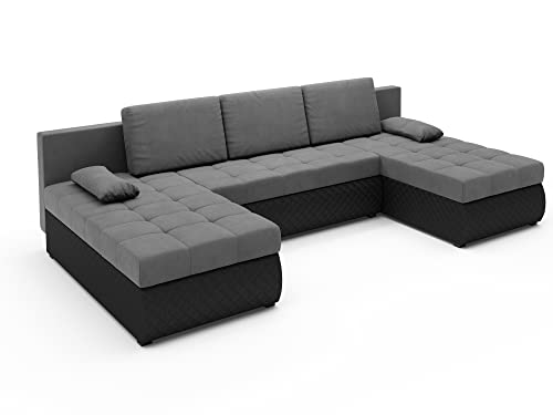 ALTDECOR Ecksofa mit Schlaffunktion und Bettkastenr, Polstercouch in U-Form, rückenecht gepolstert, ideal als Gästebett - BOL-U - 285x150x94 cm Grau von ALTDECOR