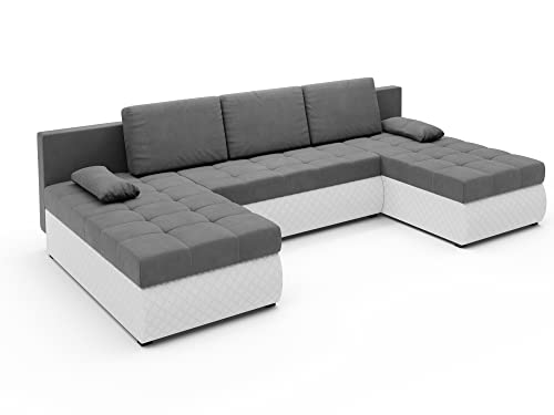 ALTDECOR Ecksofa mit Schlaffunktion und Bettkastenr, Polstercouch in U-Form, rückenecht gepolstert, ideal als Gästebett - BOL-U - 285x150x94 cm Weiß von ALTDECOR