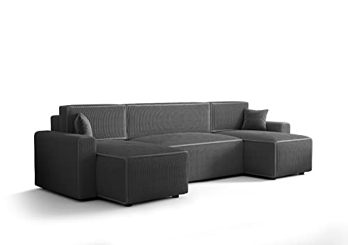 ALTDECOR Ecksofa mit Schlaffunktion und Bettkasten, Polstercouch in U-Form, rückenecht gepolstert, ideal als Gästebett - Mir-U-BIS - 301x140x90cm Dunkelgrau von ALTDECOR