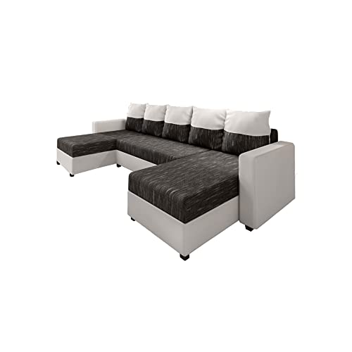 ALTDECOR Ecksofa mit Schlaffunktion und Bettkasten, Polstercouch in U-Form, rückenecht gepolstert, ideal als Gästebett - ASTA-U - 303x1140x90cm Dunkelgrau/Weiß von ALTDECOR