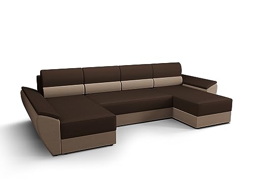 ALTDECOR Ecksofa mit Schlaffunktion und Bettkasten, Polstercouch in U-Form, rückenecht gepolstert, ideal als Gästebett - REB-U3-321x140x88cm Braun/Beige von ALTDECOR