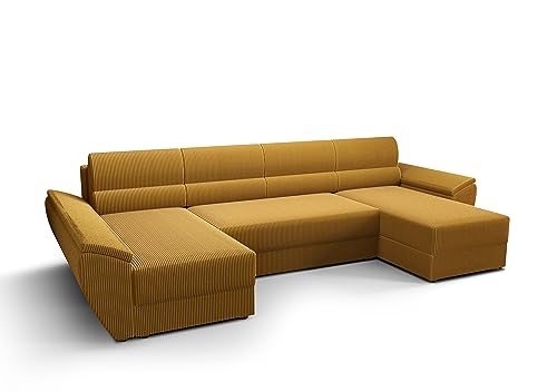 ALTDECOR Ecksofa mit Schlaffunktion und Bettkasten, Polstercouch in U-Form, rückenecht gepolstert, ideal als Gästebett - REB-U3-321x140x88cm Gelb von ALTDECOR