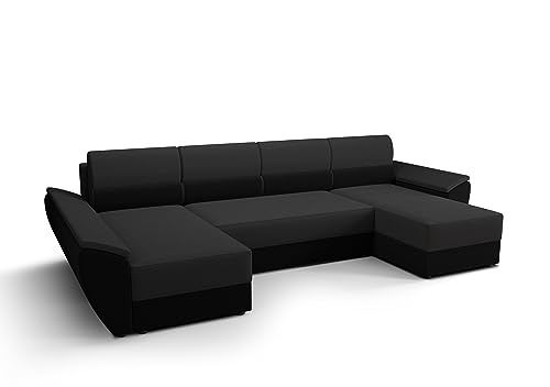 ALTDECOR Ecksofa mit Schlaffunktion und Bettkasten, Polstercouch in U-Form, rückenecht gepolstert, ideal als Gästebett - REB-U3-321x140x88cm Schwarz/Grau von ALTDECOR