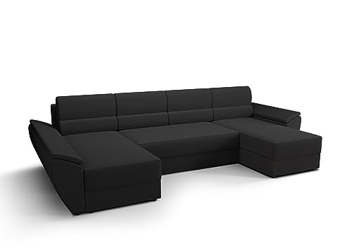 ALTDECOR Ecksofa mit Schlaffunktion und Bettkasten, Polstercouch in U-Form, rückenecht gepolstert, ideal als Gästebett - REB-U3-321x140x88cm Schwarz von ALTDECOR