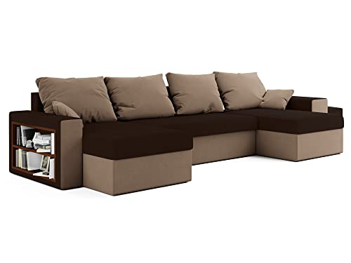 ALTDECOR Ecksofa mit Schlaffunktion und Bettkasten, Polstercouch in U-Form, rückenecht gepolstert, ideal als Gästebett - BOSTI - 327x140x90cm Braun von ALTDECOR