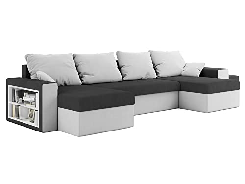 ALTDECOR Ecksofa mit Schlaffunktion und Bettkasten, Polstercouch in U-Form, rückenecht gepolstert, ideal als Gästebett - BOSTI - 327x140x90cm Dunkelgrau/Weiß von ALTDECOR