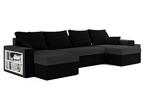 ALTDECOR Ecksofa mit Schlaffunktion und Bettkasten, Polstercouch in U-Form, rückenecht gepolstert, ideal als Gästebett - BOSTI - 327x140x90cm Grau/Schwarz von ALTDECOR