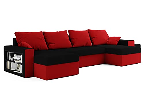 ALTDECOR Ecksofa mit Schlaffunktion und Bettkasten, Polstercouch in U-Form, rückenecht gepolstert, ideal als Gästebett - BOSTI - 327x140x90cm Schwarz/Rot von ALTDECOR