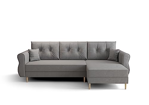 ALTDECOR Ecksofa rechts mit Schlaffunktion und Bettkasten, Polstercouch in L-Form rechts angeordnet, rückenecht gepolstert, ideal als Gästebett - APOL-L 230x140x90 cm Hellgrau von ALTDECOR