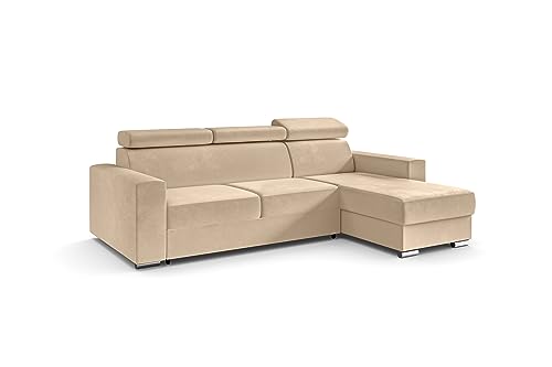 ALTDECOR Ecksofa rechts mit Schlaffunktion und Bettkasten mit Gasdruckfeder, Polstercouch in L-Form rechts angeordnet, rückenecht gepolstert, ideal als Gästebett - FIX - 242x168 cm Beige von ALTDECOR