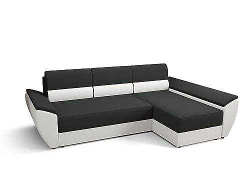 ALTDECOR Ecksofa mit Schlaffunktion und Bettkasten, Polstercouch in L-Form rechts angeordnet, rückenecht gepolstert, ideal als Gästebett - REB-L3-251x140x88cm Schwarz/Weiß von ALTDECOR