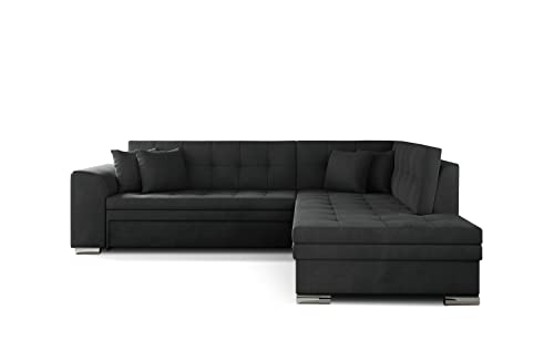 ALTDECOR Ecksofa rechts mit Schlaffunktion und Bettkasten mit Gasdruckfeder, Polstercouch in L-Form rechts angeordnet, rückenecht gepolstert, ideal als Gästebett - PIERA 260x205x80 cm Dunkelgrau von ALTDECOR