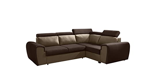 ALTDECOR Ecksofa mit Schlaffunktion und Bettkasten mit Gasdruckfeder, Polstercouch in L-Form rechts angeordnet, rückenecht gepolstert, ideal als Gästebett - WAKI - 262x191x100cm Beige/Braun von ALTDECOR