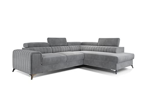 ALTDECOR Ecksofa rechts mit Schlaffunktion und Bettkasten mit Gasdruckfeder, Polstercouch in L-Form rechts angeordnet, rückenecht gepolstert, ideal als Gästebett - Lauren 276x191x90 cm Grau von ALTDECOR