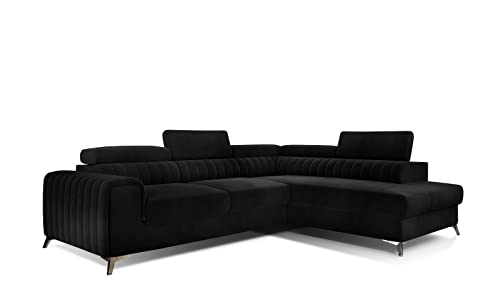 ALTDECOR Ecksofa rechts mit Schlaffunktion und Bettkasten mit Gasdruckfeder, Polstercouch in L-Form rechts angeordnet, rückenecht gepolstert, ideal als Gästebett - Lauren 276x191x90 cm Schwarz von ALTDECOR