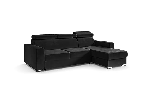 ALTDECOR Ecksofa rechts mit Schlaffunktion und Bettkasten mit Gasdruckfeder, Polstercouch in L-Form rechts angeordnet, rückenecht gepolstert, ideal als Gästebett - FIX - 242x168 cm Schwarz von ALTDECOR