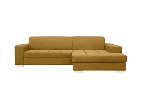 ALTDECOR Ecksofa rechts mit Schlaffunktion und Bettkasten mit Gasdruckfeder, Polstercouch in L-Form rechts angeordnet, rückenecht gepolstert, ideal als Gästebett - MISTRO - 260x177x75cm Senfgelb von ALTDECOR