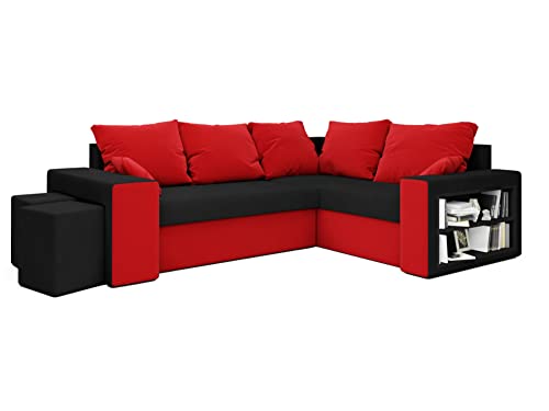 ALTDECOR Ecksofa mit Schlaffunktion und Bettkasten, Polstercouch in U-Form rechts angeordnet, rückenecht gepolstert, ideal als Gästebett DALS - 244x180x90cm Schwarz/Rot von ALTDECOR