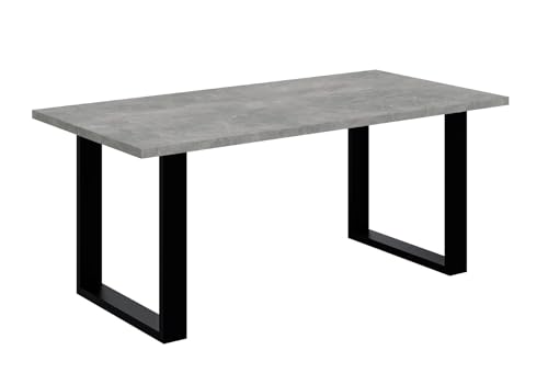 ALTDECOR Esstisch, ideal als Küchentisch oder Wohnzimmertisch, solide Konstruktion aus Möbelplatte,160x90x75 cm - Betonoptik/Schwarz - KLYN U von ALTDECOR