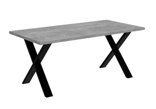 ALTDECOR Esstisch, ideal als Küchentisch oder Wohnzimmertisch, solide Konstruktion aus Möbelplatte,160x90x75 cm - Betonoptik/Schwarz - KLYN X von ALTDECOR