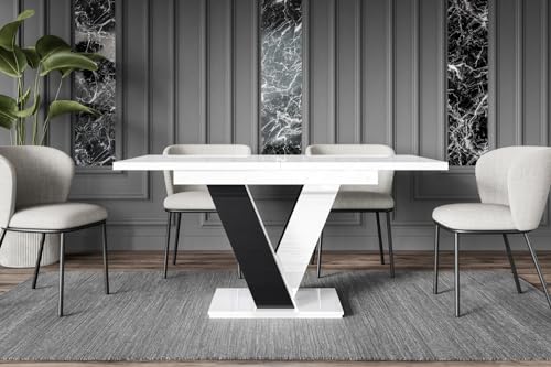 ALTDECOR Esstisch ausziehbar, ideal als Küchentisch, Esszimmertisch - oder Wohnzimmertisch, solide Konstruktion aus Möbelplatte, 120-160x80x75 cm - Hochglanz Weiß/Hochglanz Schwarz - ASIV von ALTDECOR