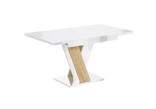 ALTDECOR Esstisch ausziehbar, ideal als Küchentisch, Esszimmertisch - oder Wohnzimmertisch, solide Konstruktion aus Möbelplatte, 120-160x80x75 cm - Hochglanz Weiß/Sonoma - ASIV von ALTDECOR