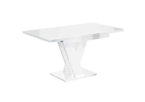 ALTDECOR Esstisch ausziehbar, ideal als Küchentisch, Esszimmertisch - oder Wohnzimmertisch, solide Konstruktion aus Möbelplatte, 120-160x80x75 cm - Hochglanz Weiß - ASIV von ALTDECOR